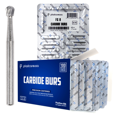 PlastCare USA FG 6 Round Carbide Burs 100-Pack Clinical Length | DoctorSupplies.com