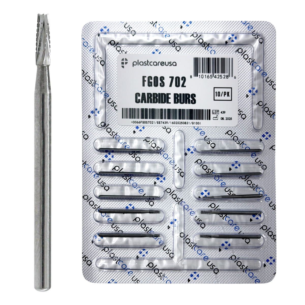 PlastCare USA 702 Surgical Carbide Burs 100-Pack FG - front view | DoctorSupplies.com