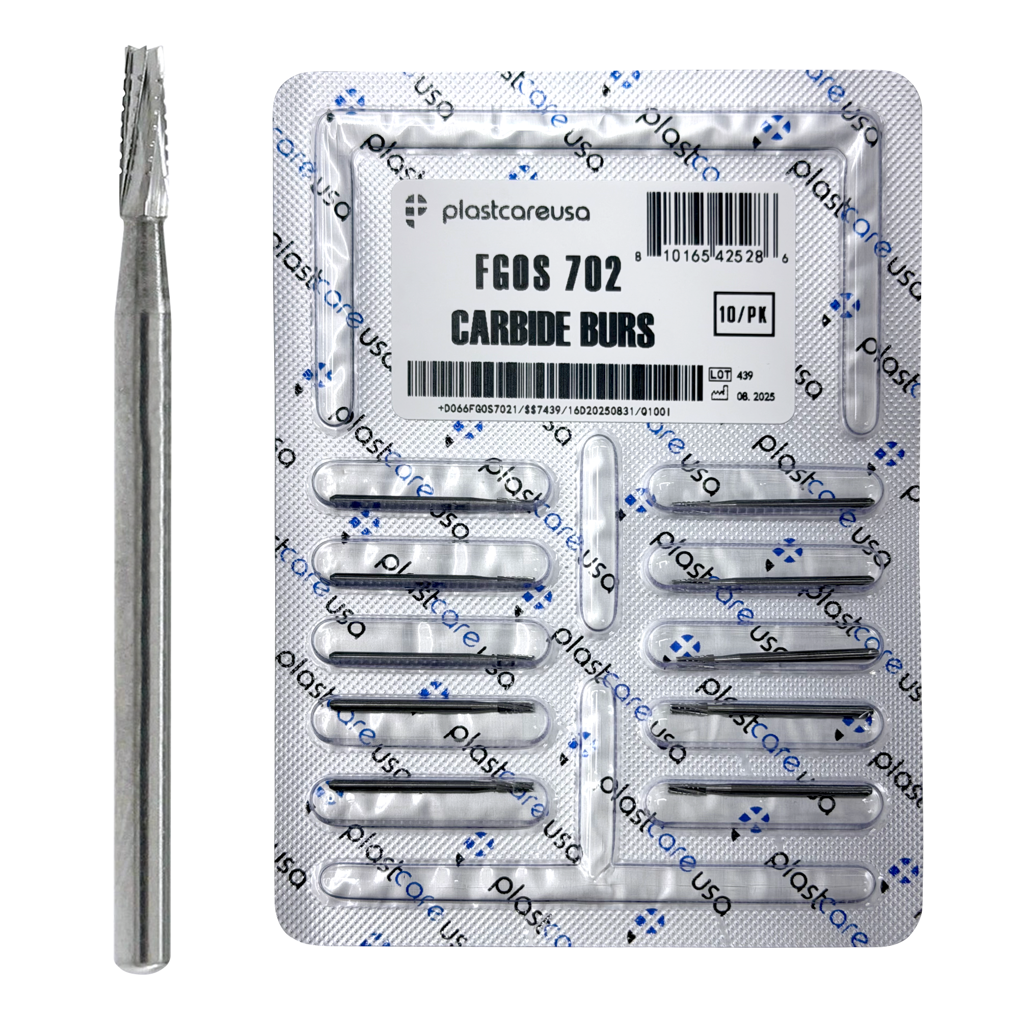 PlastCare USA 702 Surgical Carbide Burs 100-Pack FG - front view | DoctorSupplies.com