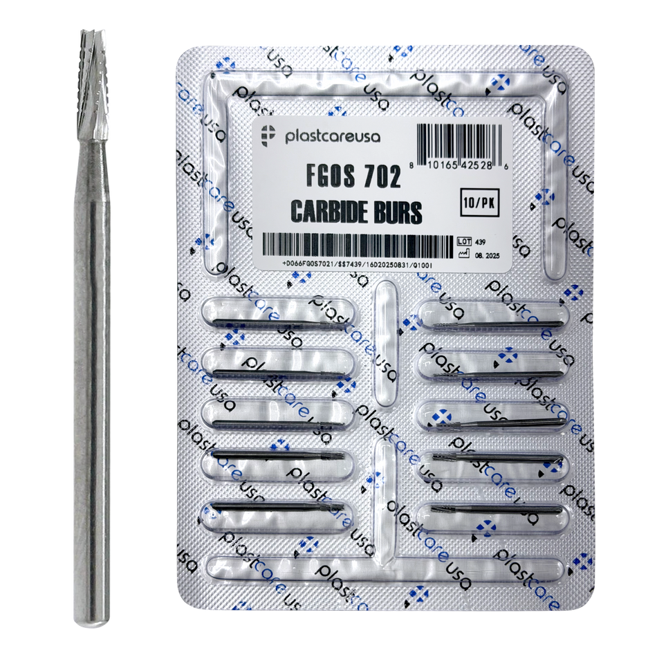 PlastCare USA 702 Surgical Carbide Burs 100-Pack FG - front view | DoctorSupplies.com