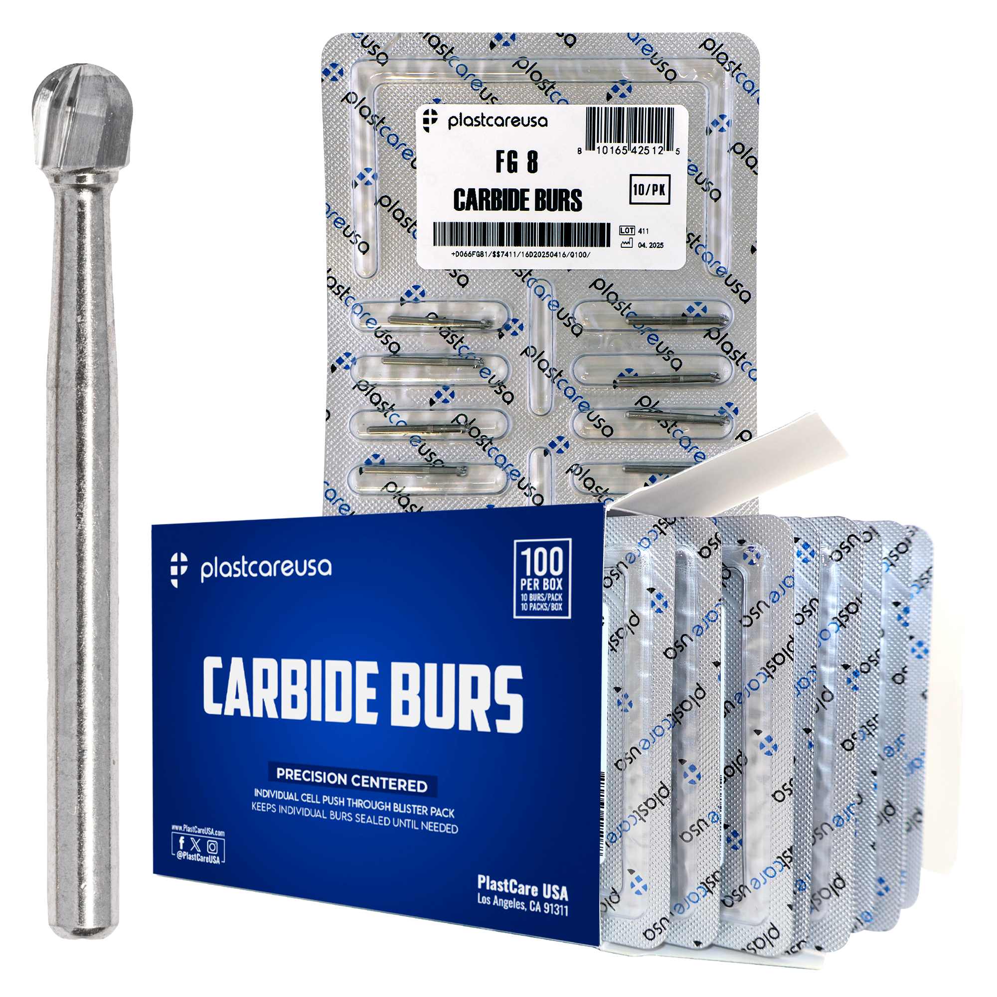 PlastCare USA FG 8 Clinical Length Carbide Burs - 100 Pack | DoctorSupplies.com