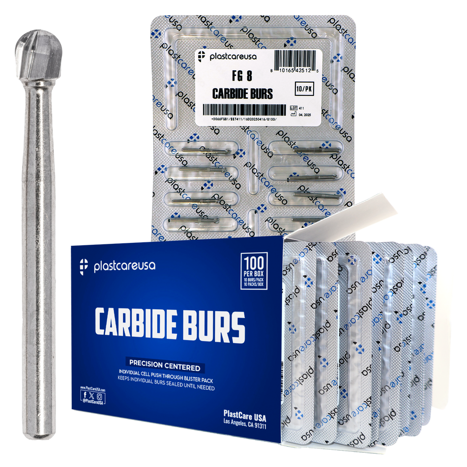 PlastCare USA FG 8 Clinical Length Carbide Burs - 100 Pack | DoctorSupplies.com