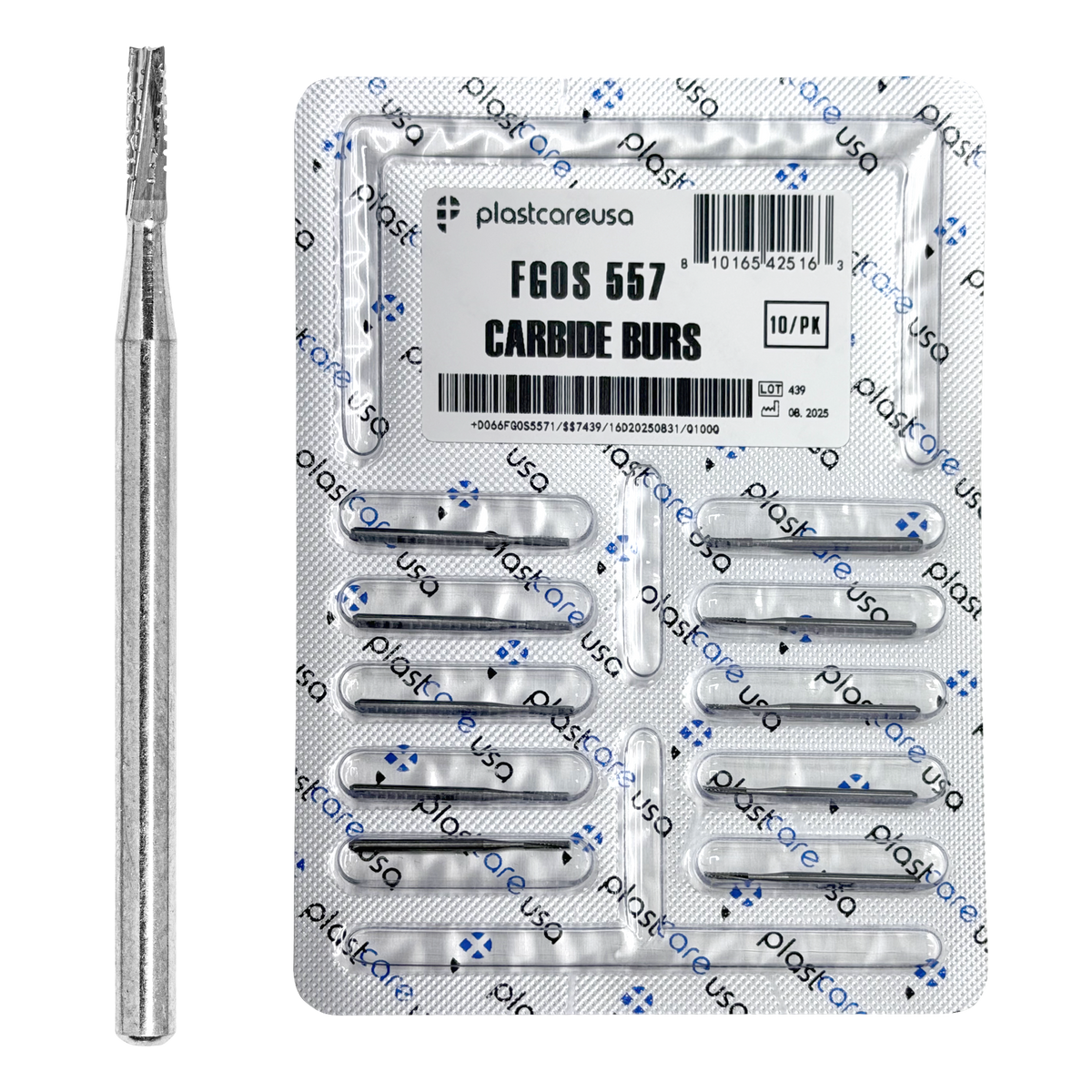 PlastCare USA 557 Surgical Carbide Burs 100-Pack for Dental - front view | DoctorSupplies.com