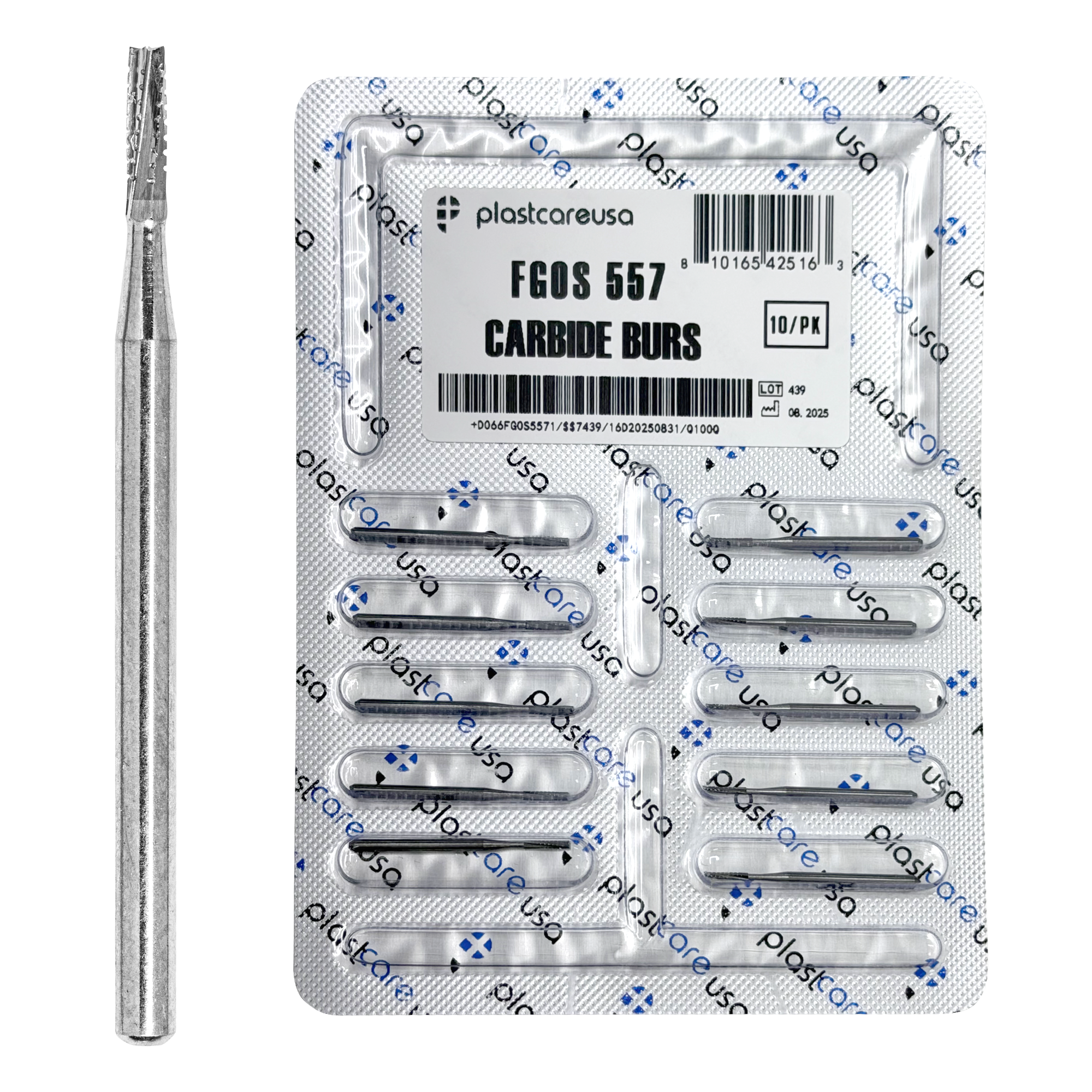 PlastCare USA 557 Surgical Carbide Burs 100-Pack for Dental - front view | DoctorSupplies.com