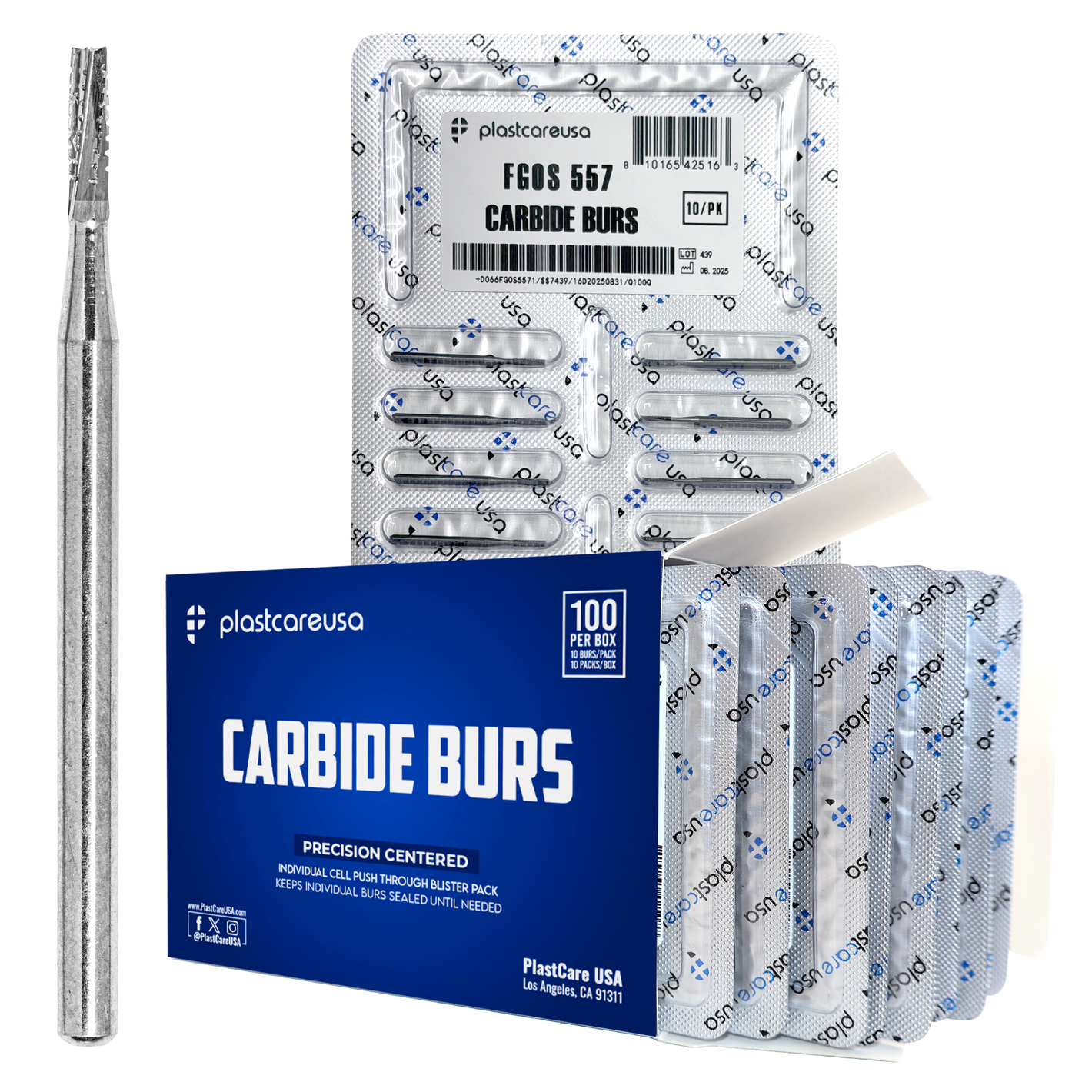 PlastCare USA 557 Surgical Carbide Burs 100-Pack for Dental | DoctorSupplies.com