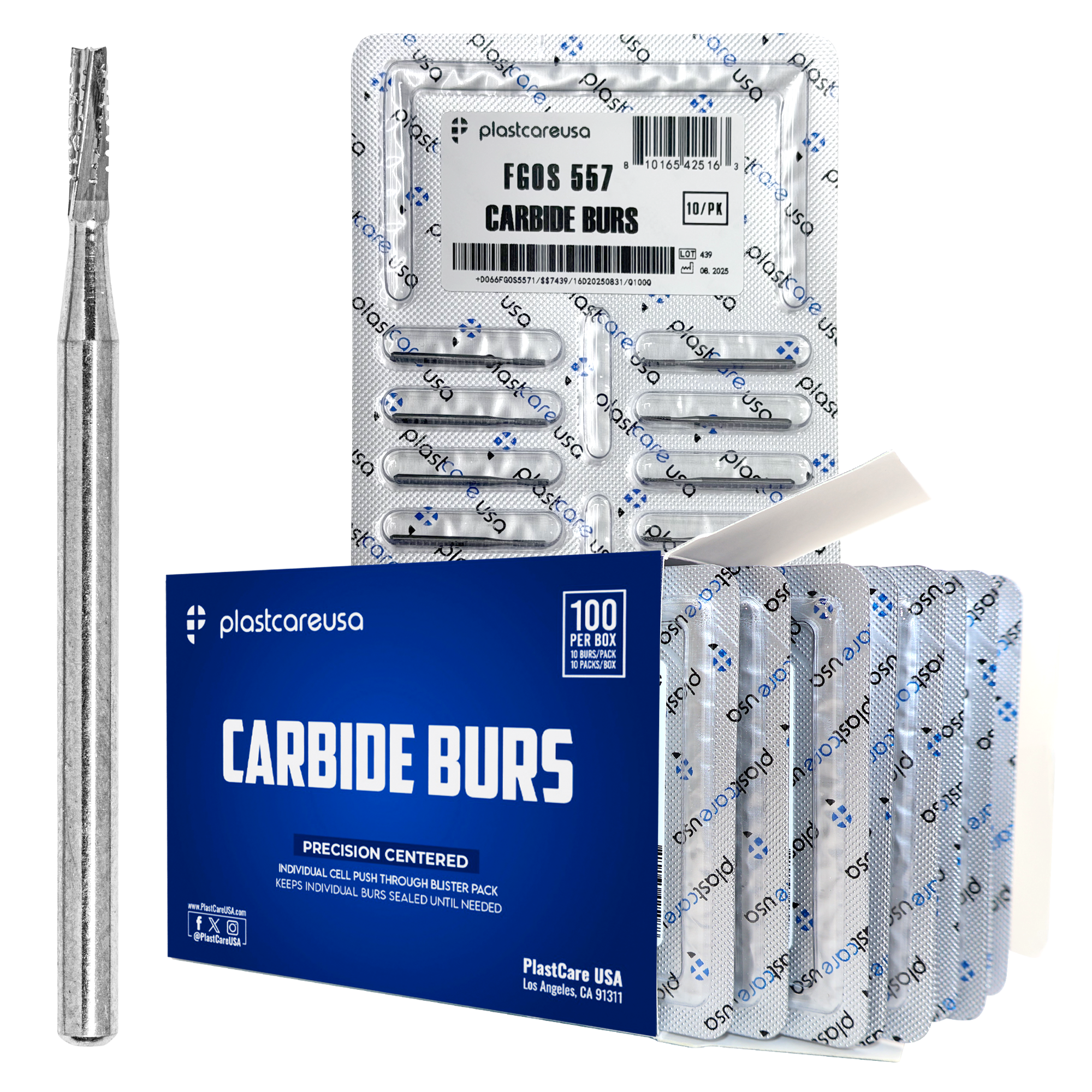 PlastCare USA 557 Surgical Carbide Burs 100-Pack for Dental | DoctorSupplies.com