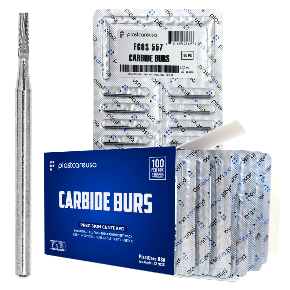 PlastCare USA 557 Surgical Carbide Burs 100-Pack for Dental | DoctorSupplies.com