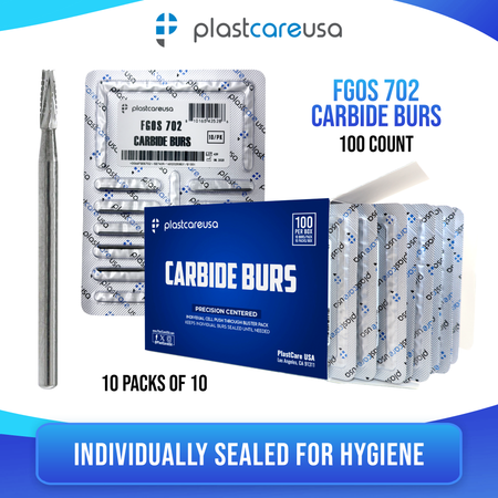 PlastCare USA 702 Surgical Carbide Burs 100-Pack FG - back view | DoctorSupplies.com