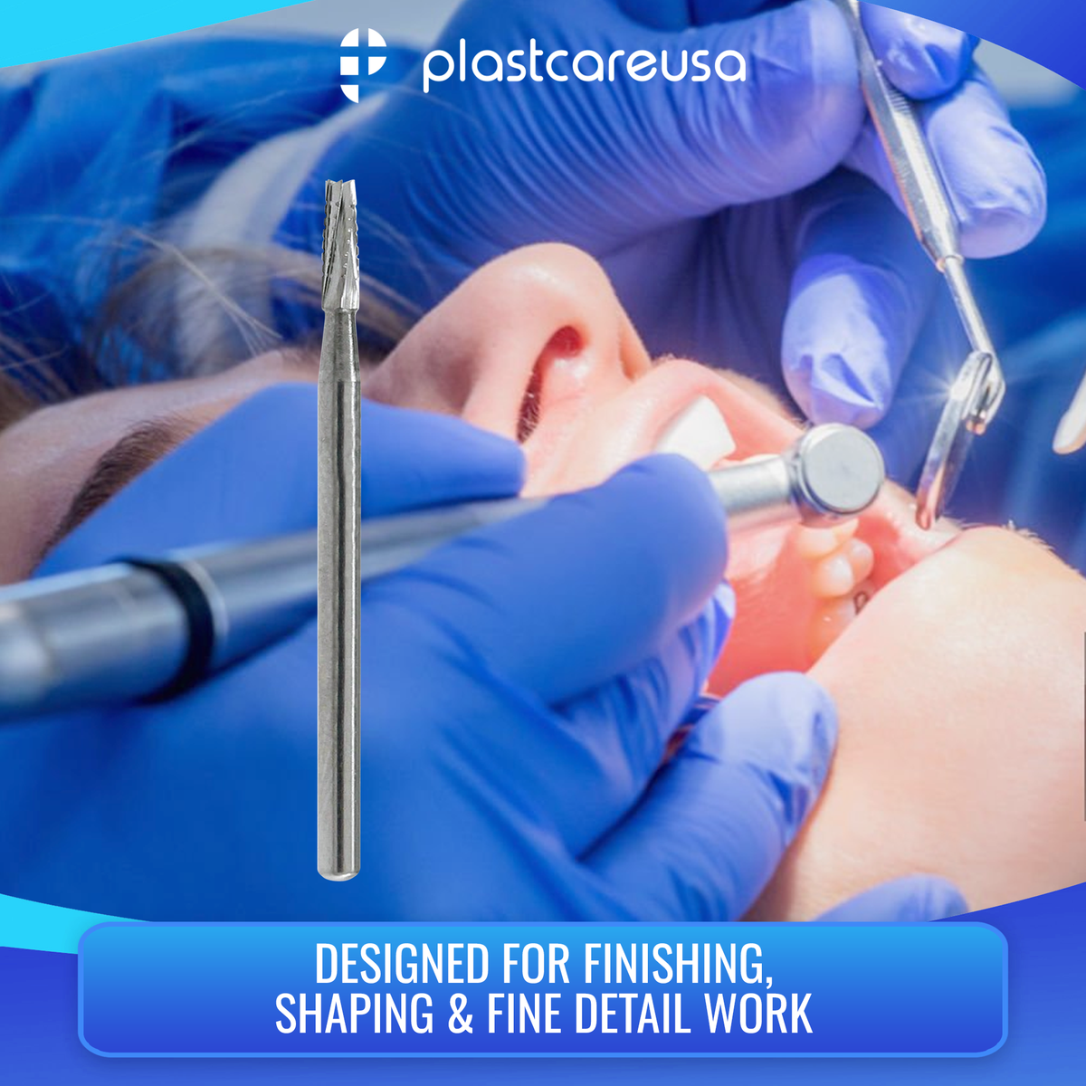 PlastCare USA 702 Surgical Carbide Burs 100-Pack FG - packaging | DoctorSupplies.com