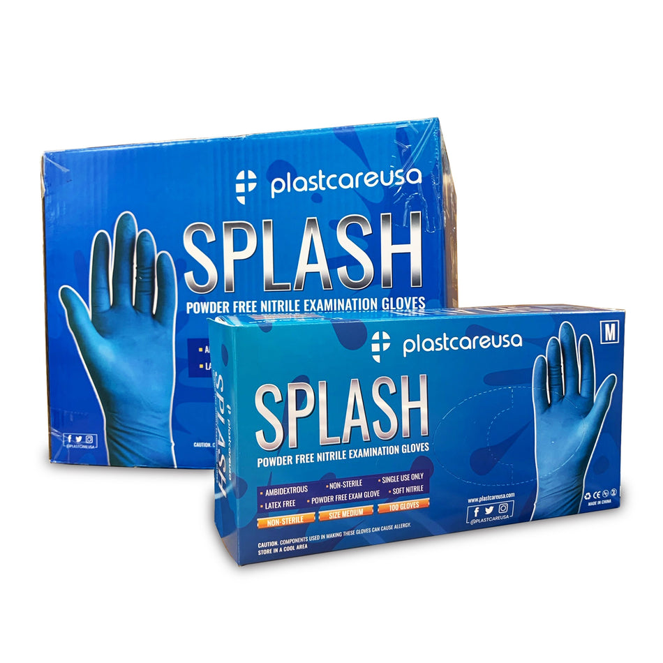 PlastCare USA XL Blue Nitrile Exam Gloves 100/Box Powder Free - front view | DoctorSupplies.com