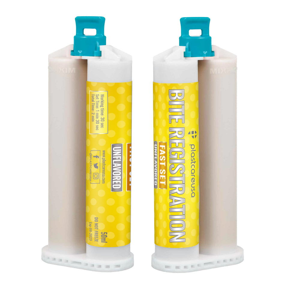 2 Unflavored Fast Set Bite Registration Material 50ml Cartridges by PlastCare USA - My DDS Supply