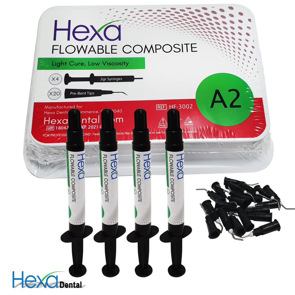 Hexa A2 Flowable Composite Light Cure (4x2g Syringes + 20 Tips) | DoctorSupplies.com
