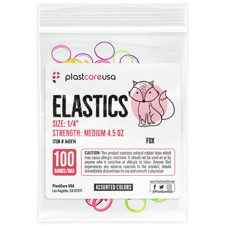 2000 (1/4" Fox, Medium 4.5 Oz) Assorted Colors Orthodontic Latex Elastic Rubber Bands for Braces