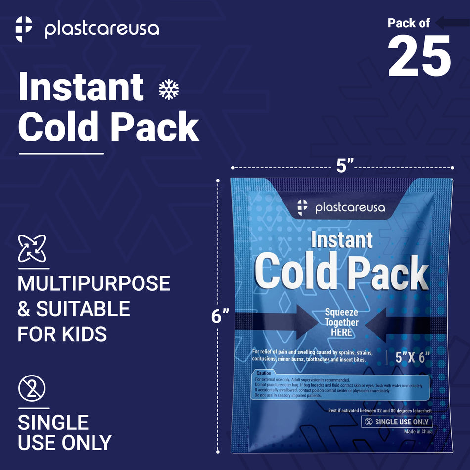 5" x 6" Instant Cold Packs for Pain Relief, Swelling, Sprains (Case of 25 Disposable Packs) - front view | DoctorSupplies.com