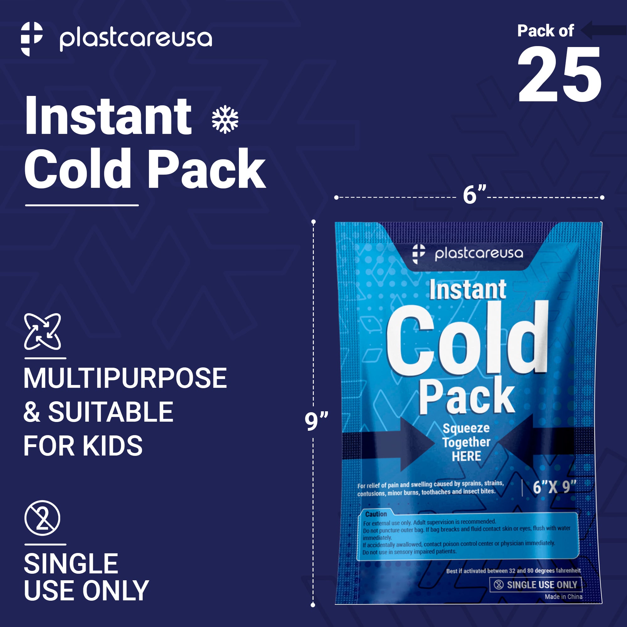 6x9 Instant Cold Packs - Case of 25 for Pain Relief & Swelling - front view | DoctorSupplies.com