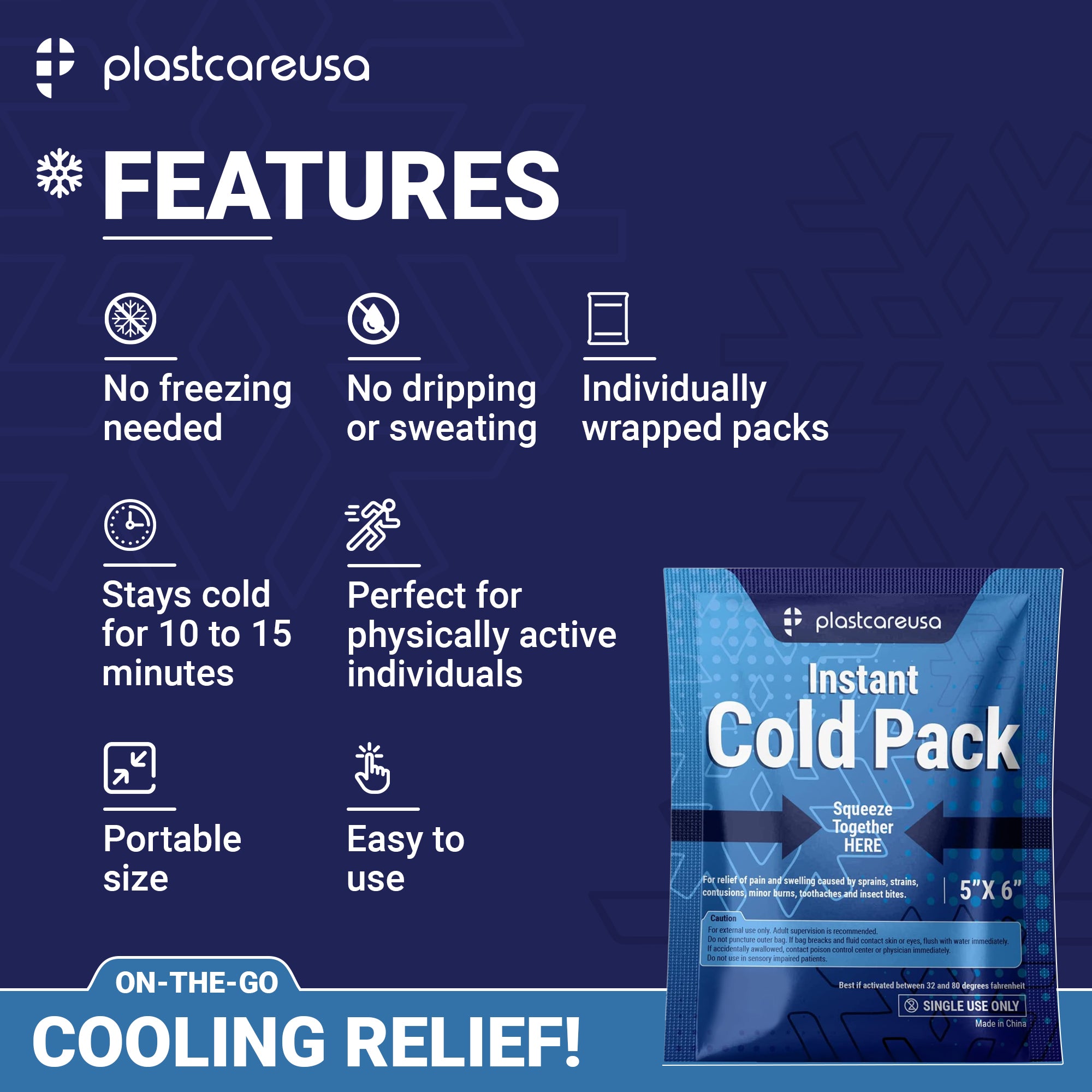 5" x 6" Instant Cold Packs for Pain Relief, Swelling, Sprains (Case of 25 Disposable Packs) - side view | DoctorSupplies.com