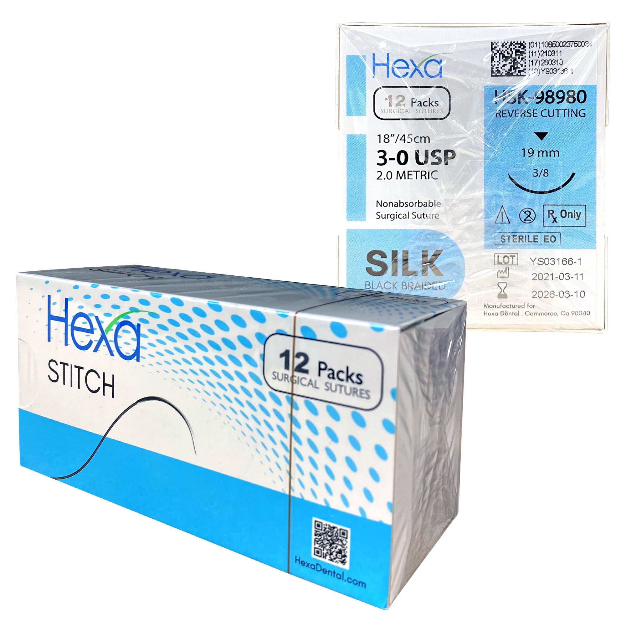 3/0 18" Silk Sutures with C6 Reverse Cutting Needle (12/Box) | DoctorSupplies.com