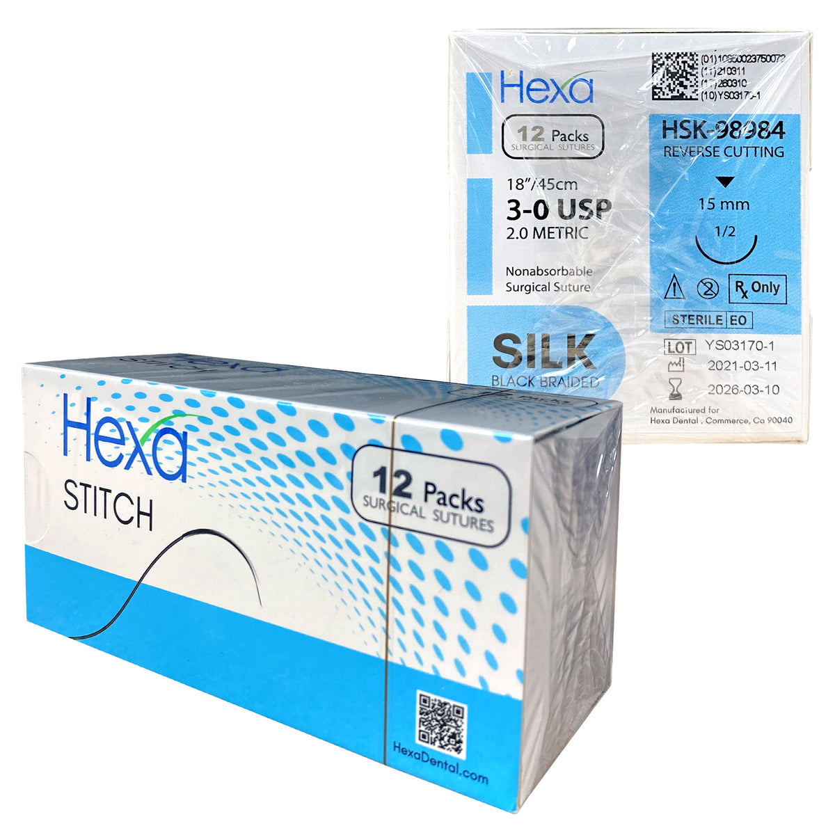 3/0 18" Silk Reverse Cutting Sutures C26 Needle (Box of 12) | DoctorSupplies.com
