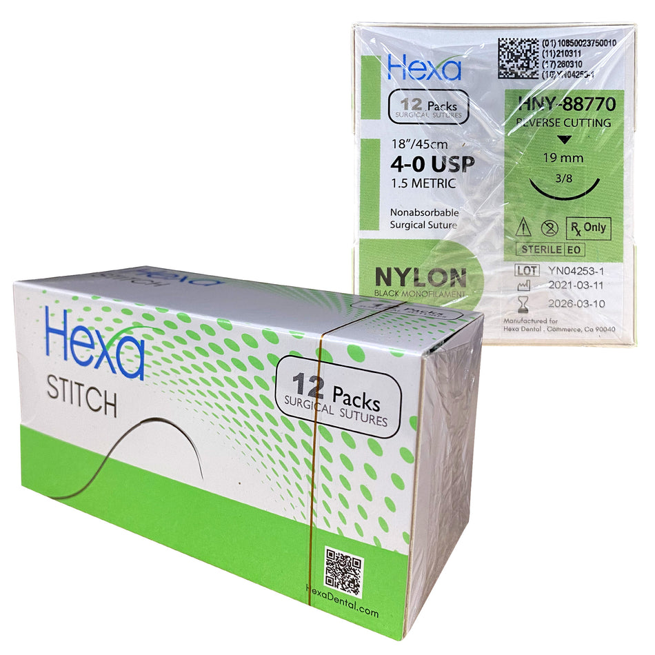 4/0 18" C-6 Nylon Black Monofilament Sutures with C6 Needle (Box of 12) | DoctorSupplies.com