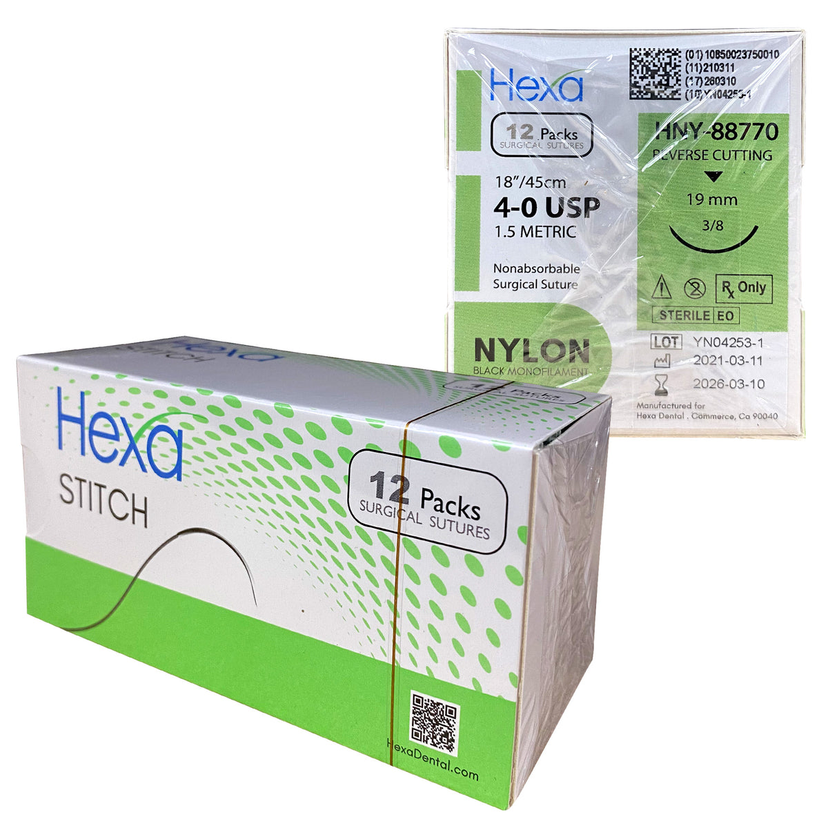 4/0 18" C-6 Nylon Black Monofilament Sutures with C6 Needle (Box of 12) | DoctorSupplies.com