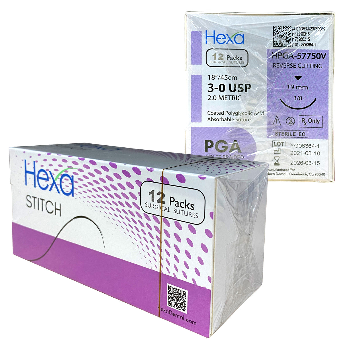 3/0 18" PGA Violet Braided Sutures C6 Needle (Box of 12) | DoctorSupplies.com