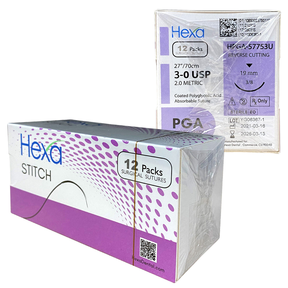 3/0 30" PGA Reverse Cutting Sutures C6 Needle Box of 12 | DoctorSupplies.com
