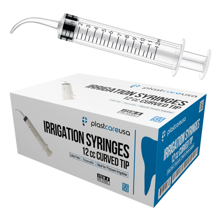 50 Curved Tip 12cc Monoject 412 Style Dental Oral Irrigation Utility Syringes (1 Box) | DoctorSupplies.com