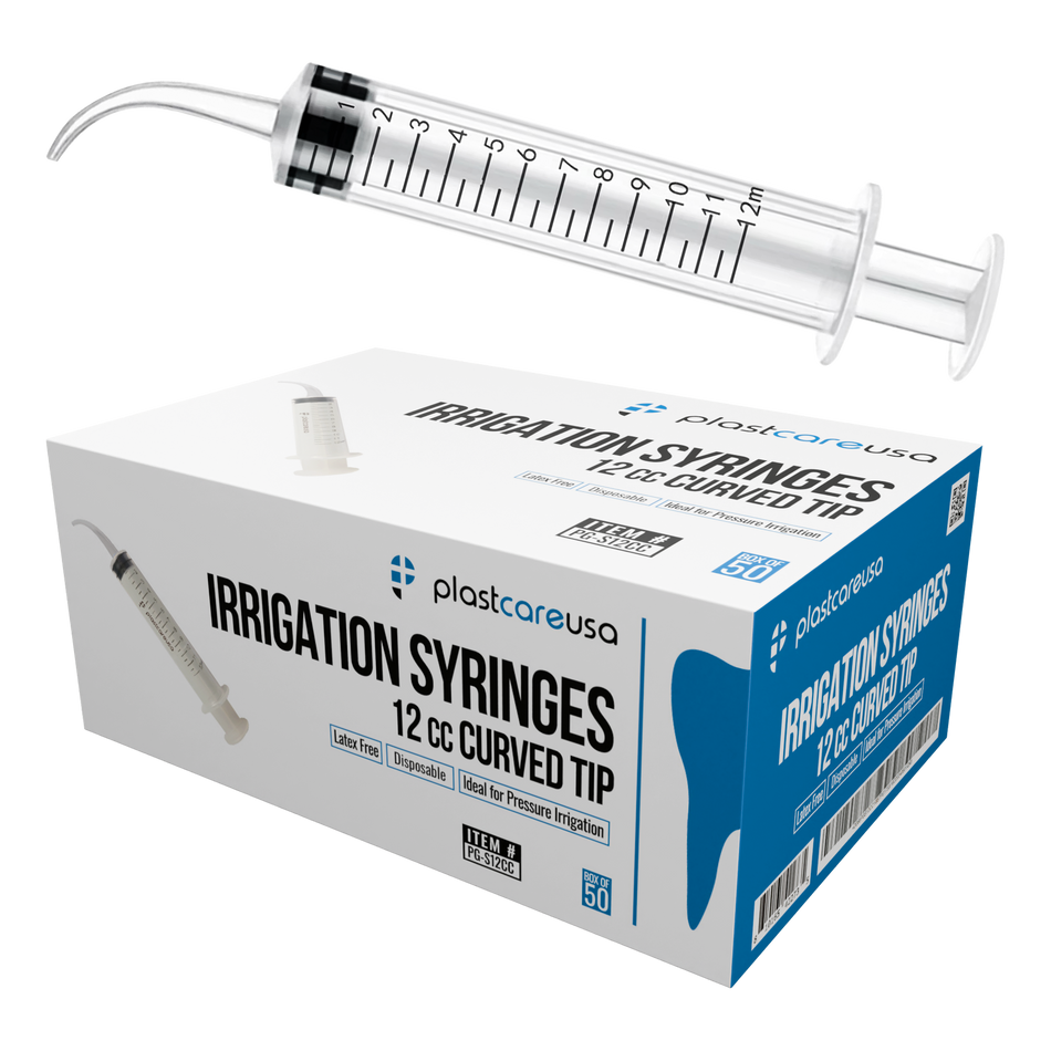 50 Curved Tip 12cc Monoject 412 Style Dental Oral Irrigation Utility Syringes (1 Box) | DoctorSupplies.com