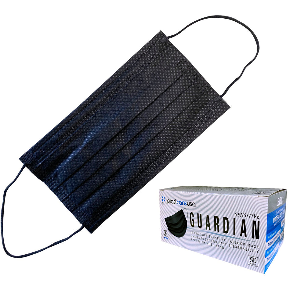 Black 4-Ply ASTM Level 3 Surgical Masks - Box of 50 | DoctorSupplies.com