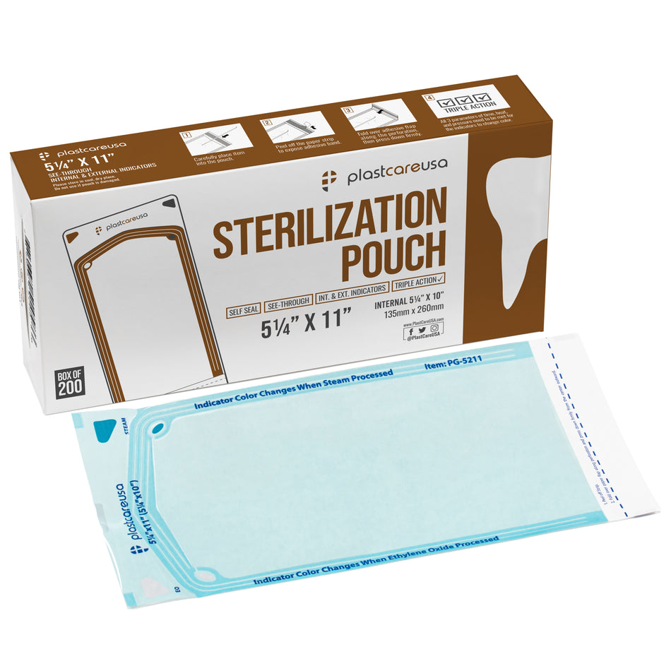 200 Self-Sealing Sterilization Pouches 5.25x10 - PlastCare USA | DoctorSupplies.com
