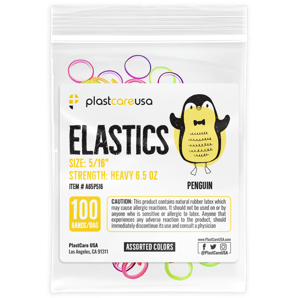 2000 (5/16" Penguin, Heavy 6.5 Oz) Assorted Colors Orthodontic Latex Elastic Rubber Bands for Braces