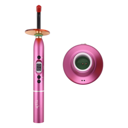 Tulip Cordless Dental 4 LED Curing Light – 1200 mW/cm² 430-485nm Stainless Steel Design (Pink) - front view | DoctorSupplies.com