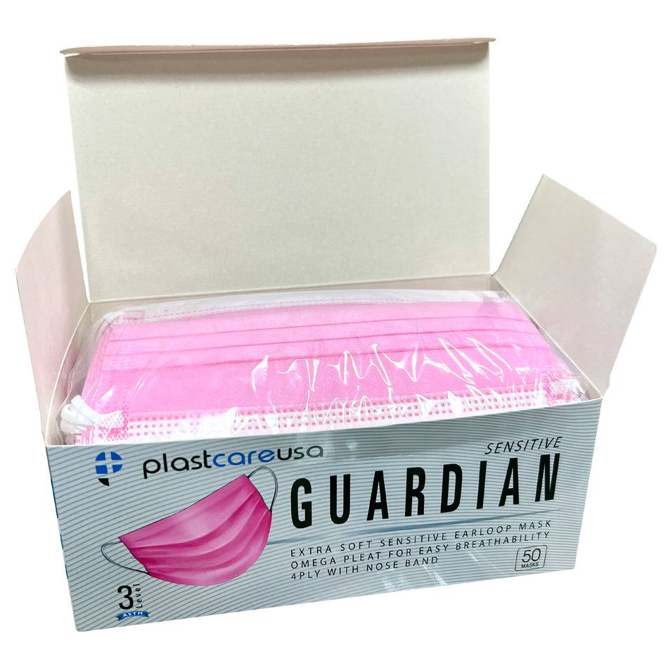 4-Ply ASTM Level 3 Surgical Masks (Pink) Box of 50 by PlastCare USA - front view | DoctorSupplies.com