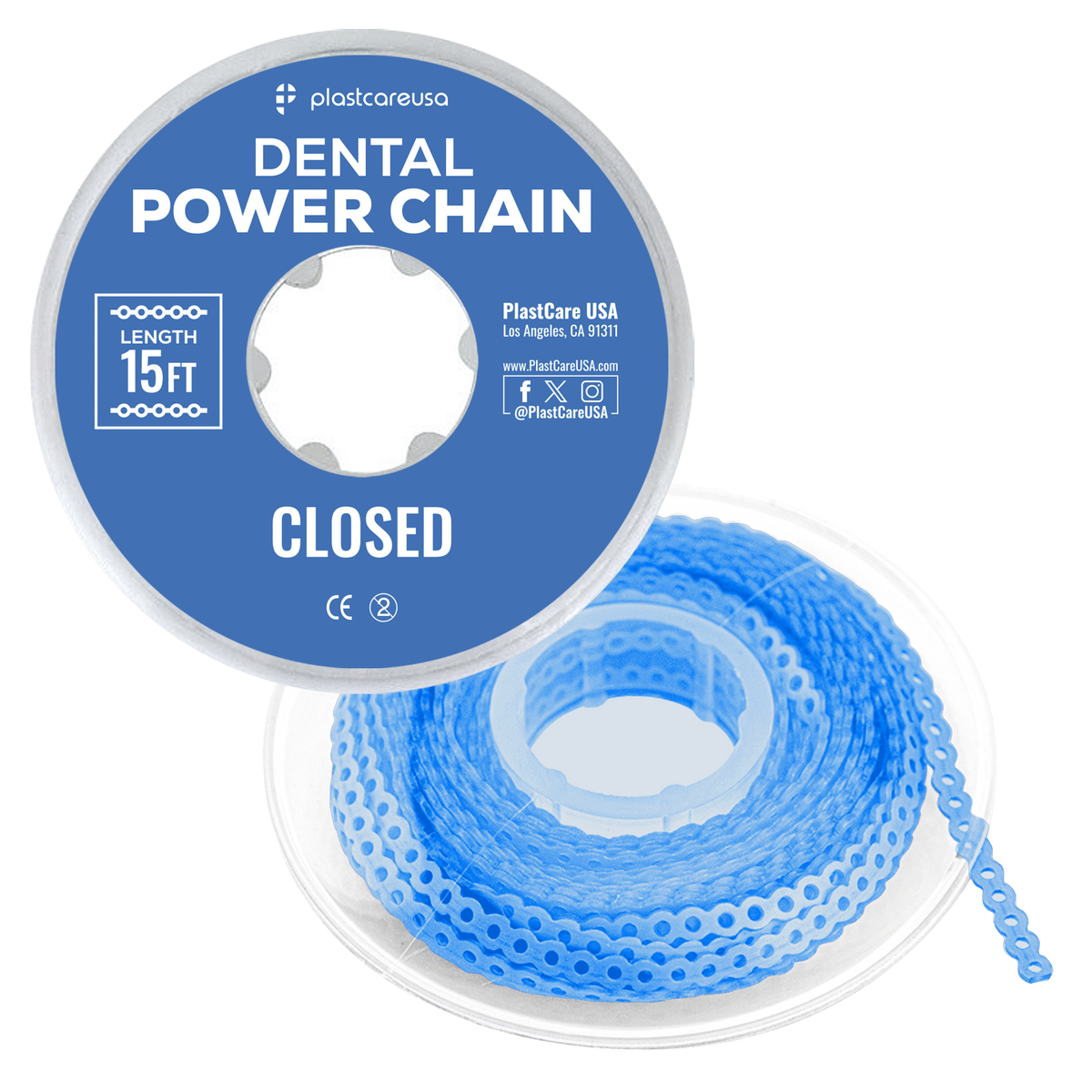 Light Sky Blue Dental Power Chain (Closed) – 15 ft Roll | DoctorSupplies.com