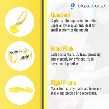 35 x Quadrant Yellow Bite Registration Impression Trays (1 Box) - back view | DoctorSupplies.com