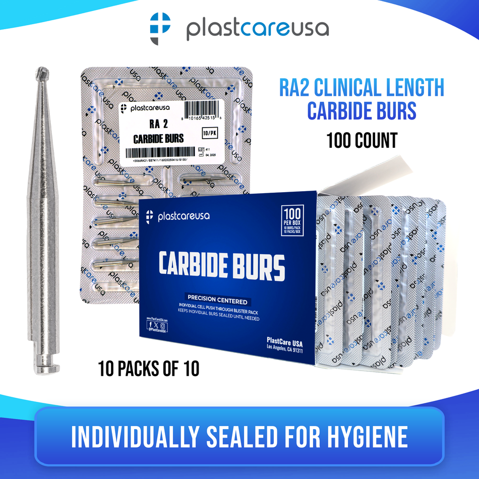 RA 2 Carbide Burs 100 Pack - Latch Type for Slow Speed - front view | DoctorSupplies.com