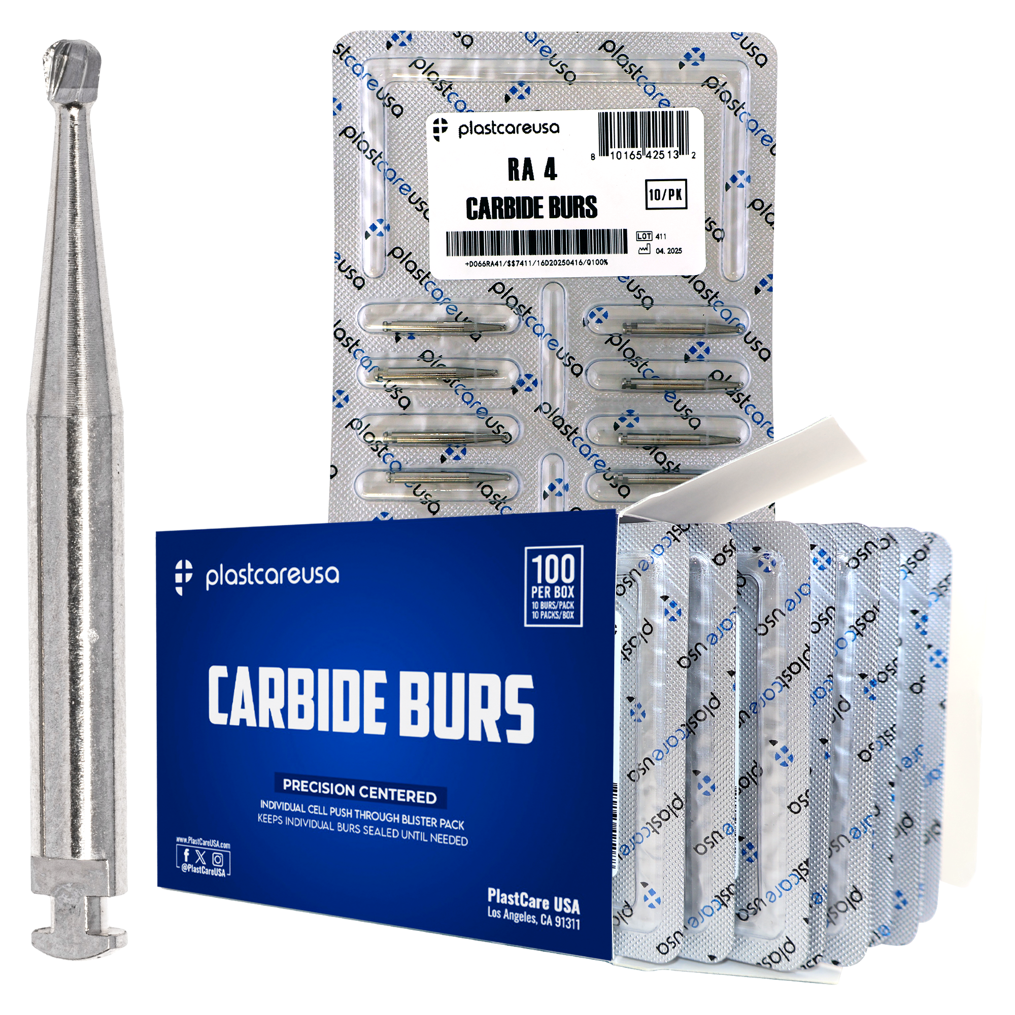 PlastCare USA RA 4 Carbide Burs 100 Pack for Slow-Speed Handpieces | DoctorSupplies.com
