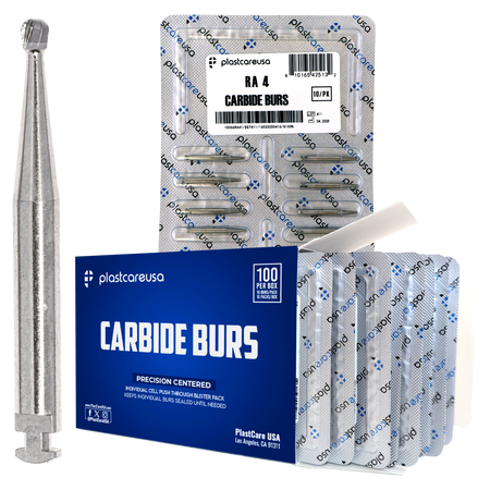 PlastCare USA RA 4 Carbide Burs 100 Pack for Slow-Speed Handpieces | DoctorSupplies.com