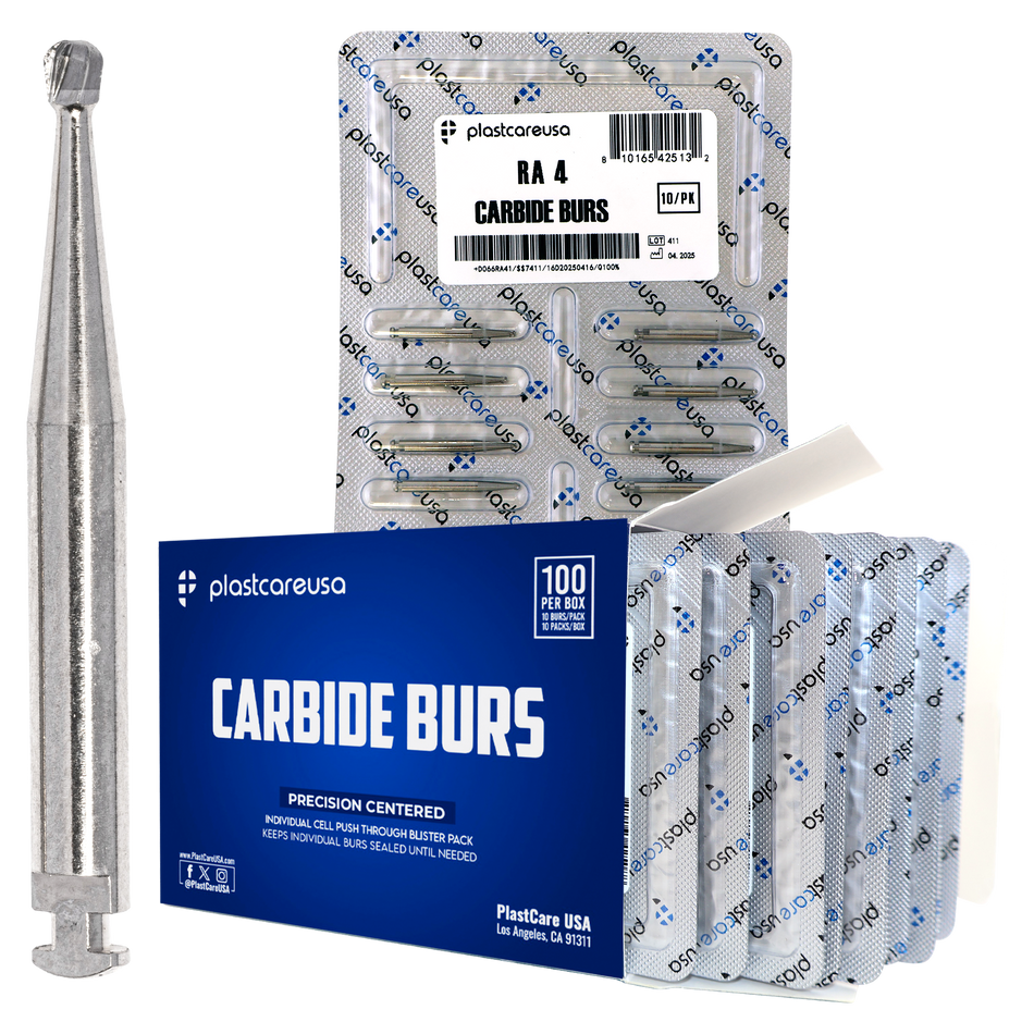PlastCare USA RA 4 Carbide Burs 100 Pack for Slow-Speed Handpieces | DoctorSupplies.com