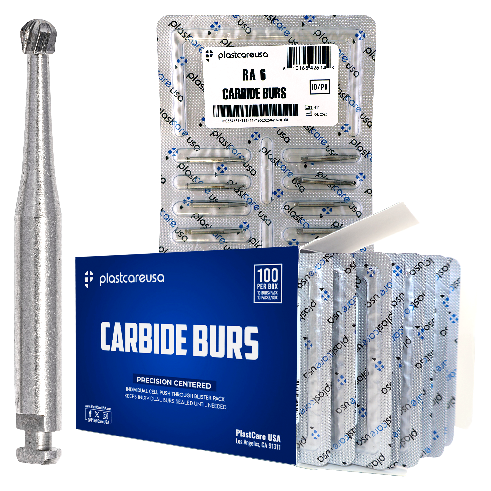 RA 6 Carbide Burs 100 Pack - Latch-Type for Slow Speed | DoctorSupplies.com