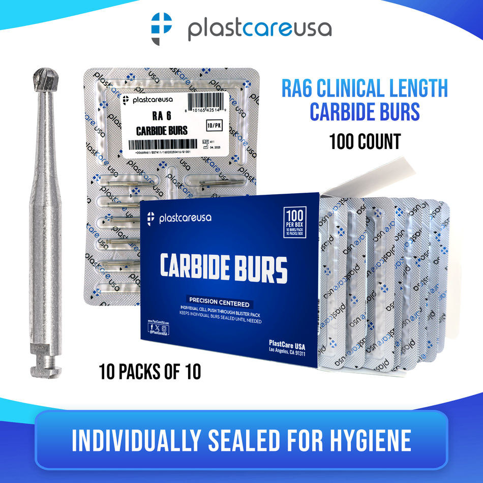 RA 6 Carbide Burs 100 Pack - Latch-Type for Slow Speed - front view | DoctorSupplies.com