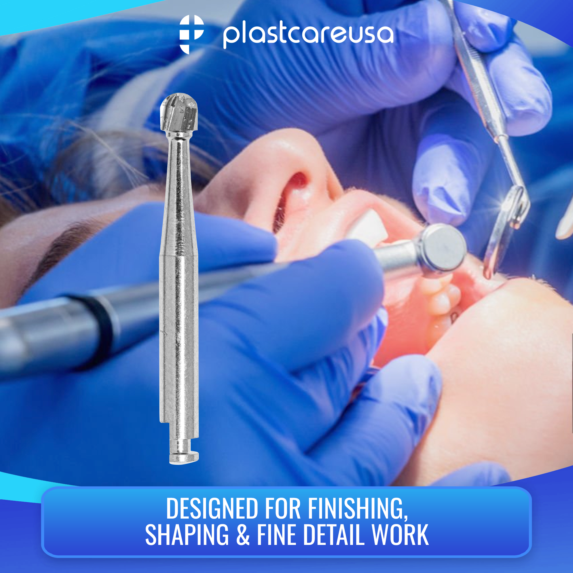 PlastCare USA RA8 Carbide Burs - 100 Pack for Slow Speed - packaging | DoctorSupplies.com