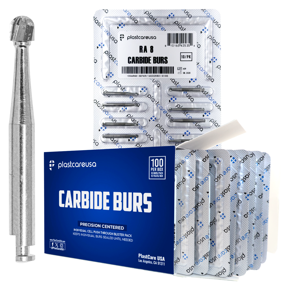 PlastCare USA RA8 Carbide Burs - 100 Pack for Slow Speed | DoctorSupplies.com