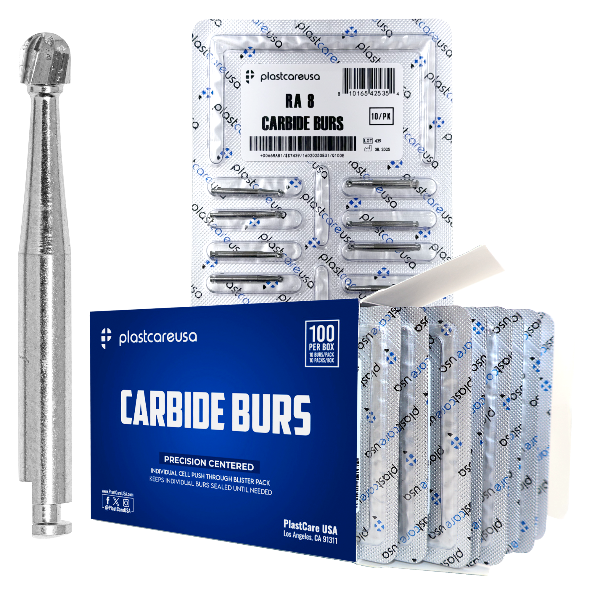 PlastCare USA RA8 Carbide Burs - 100 Pack for Slow Speed | DoctorSupplies.com