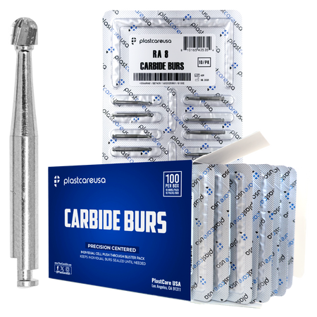 PlastCare USA RA8 Carbide Burs - 100 Pack for Slow Speed | DoctorSupplies.com
