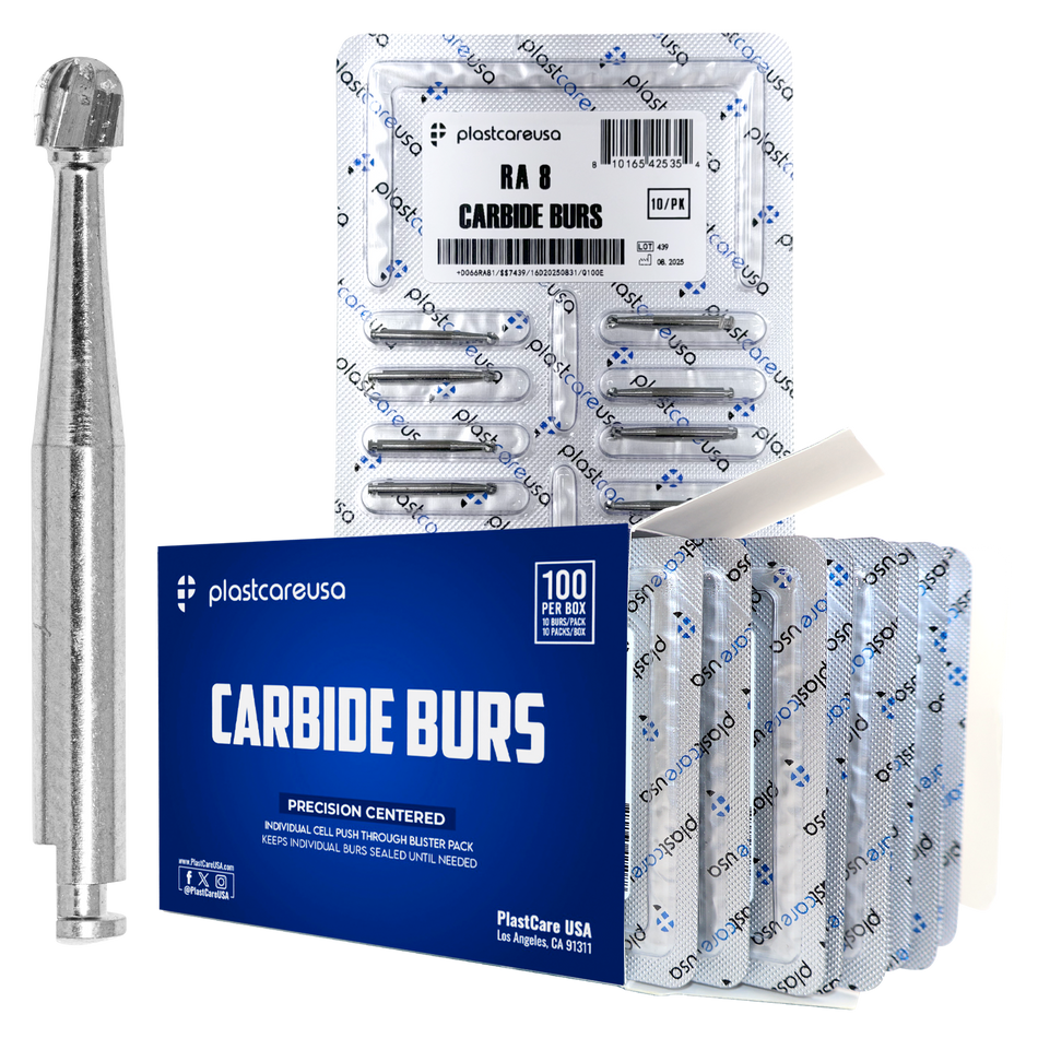 PlastCare USA RA8 Carbide Burs - 100 Pack for Slow Speed | DoctorSupplies.com