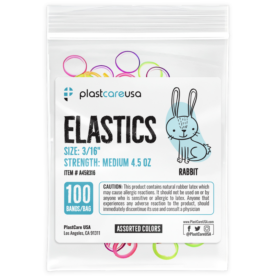 2000 (3/16" Rabbit, Medium 4.5 Oz) Assorted Colors Orthodontic Latex Elastic Rubber Bands for Braces