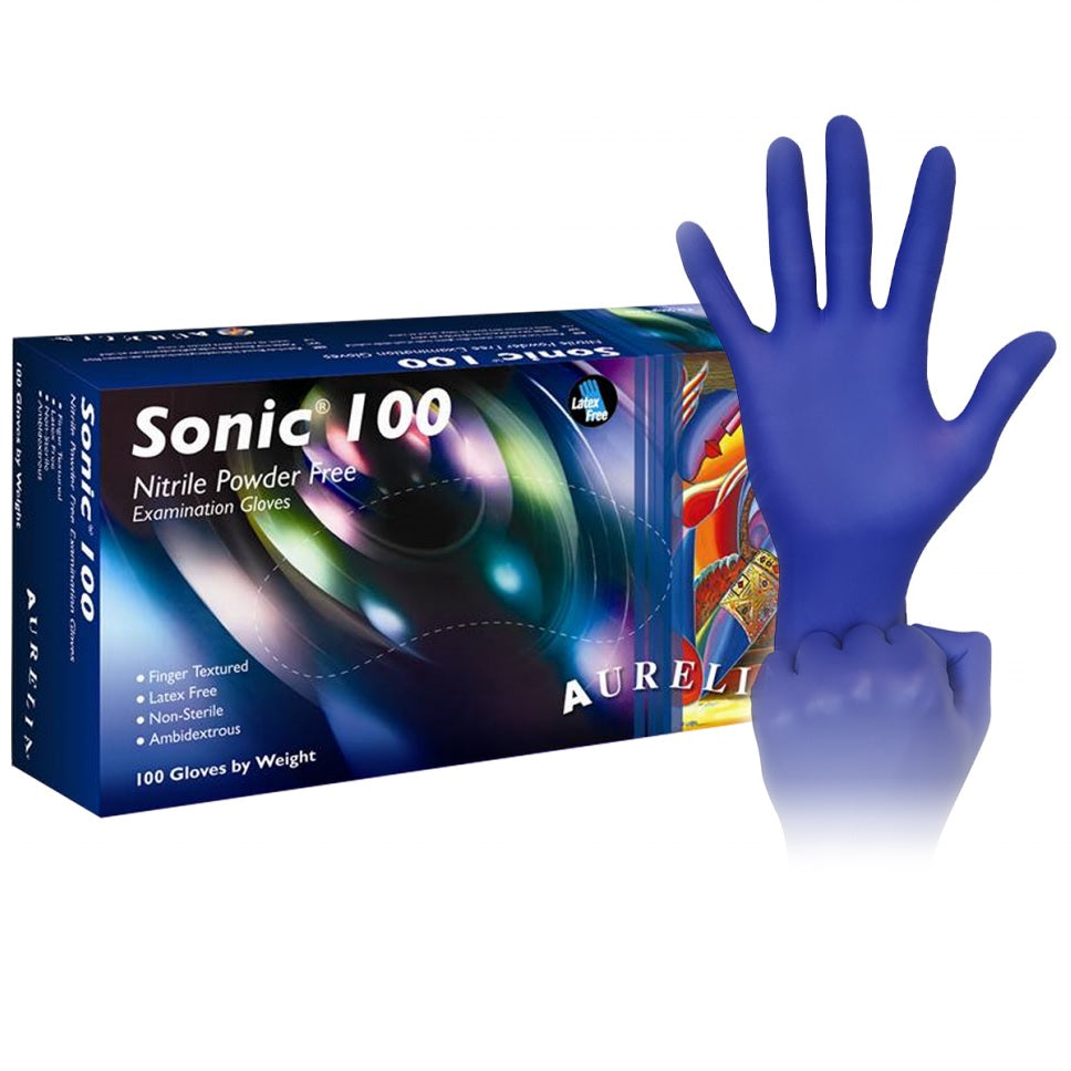 1000 Small Aurelia Sonic-100 Blue Nitrile 2.2 mil Powder Free Examination Gloves (10 Boxes) - My DDS Supply