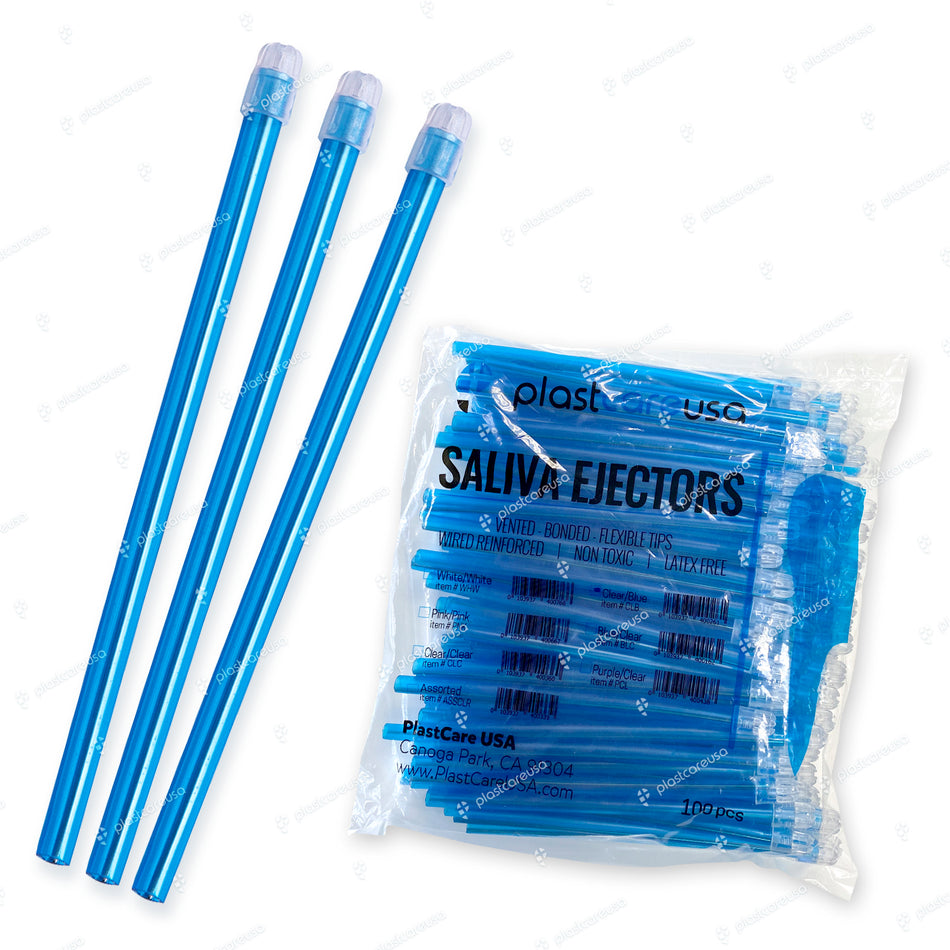 100 Blue Clear Saliva Ejectors (1 Bag) by PlastCare USA - My DDS Supply
