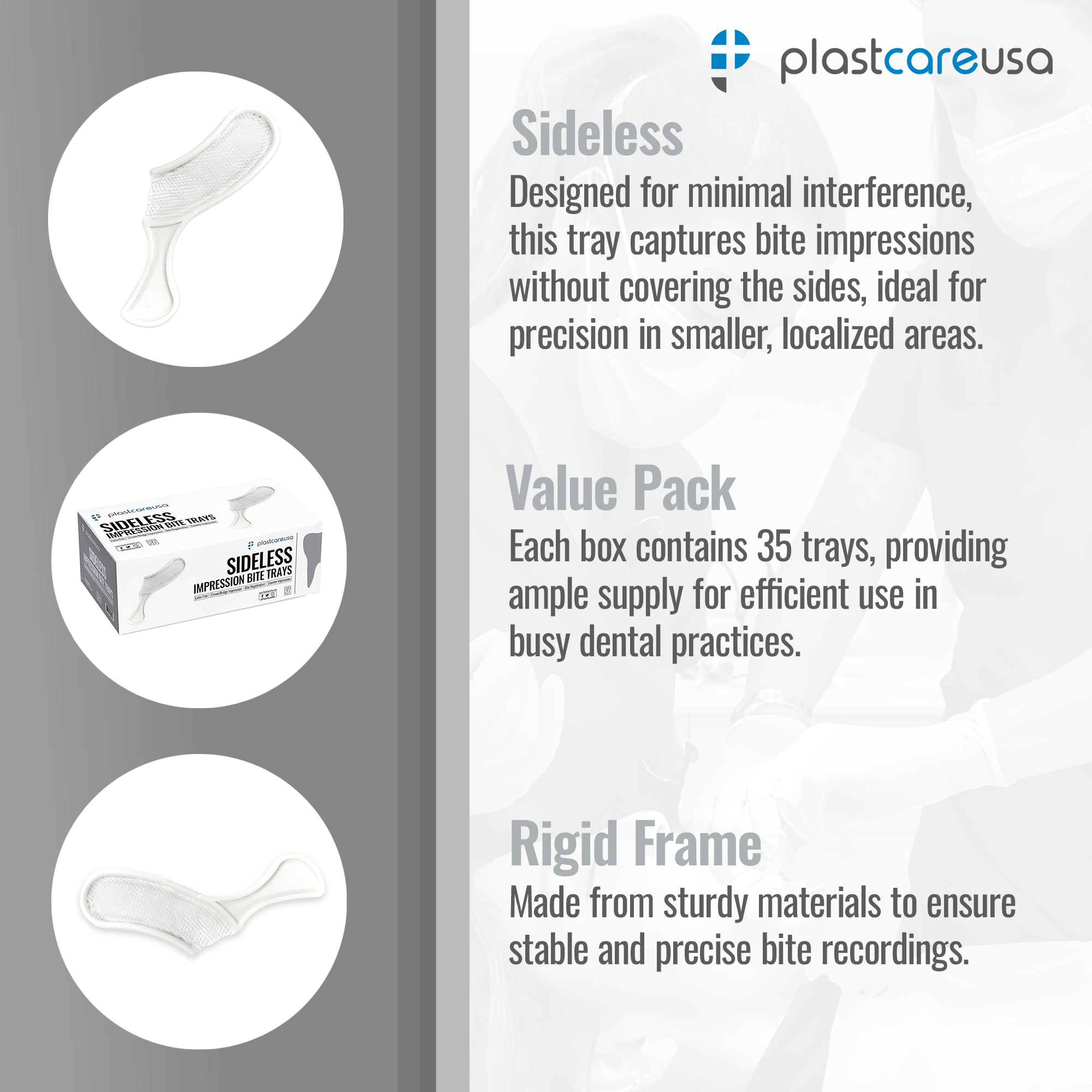 35 x Sideless White Bite Registration Impression Trays (1 Box) - back view | DoctorSupplies.com